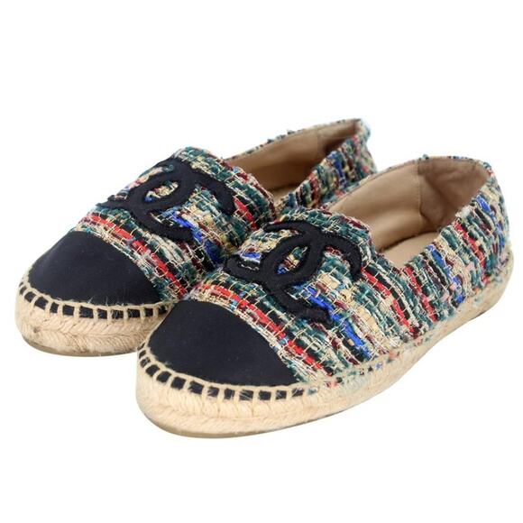 Chanel Espadrille 36 Tweed Canvas Leather Cap-toe Flats CC-0916N-0001 - Picture 4 of 11
